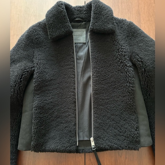 NWOT All Saints Nell Shearling Jacket Xsmall Black